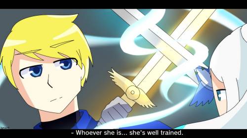 I did some fake anime screenshots of that medieval AU of my OCs and my friend’s OCs. Here, they’re p