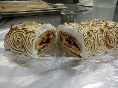 we finished the roulades today. one is frosted w/ lemon buttercream & the other w/ swiss meringu