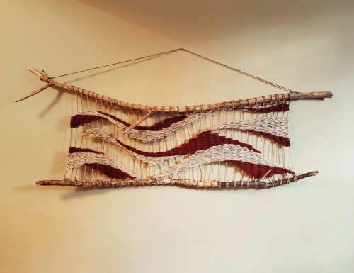 Some giant artsy shit my insomnia came up with.willow branches, twine and wool. Woven on the wall