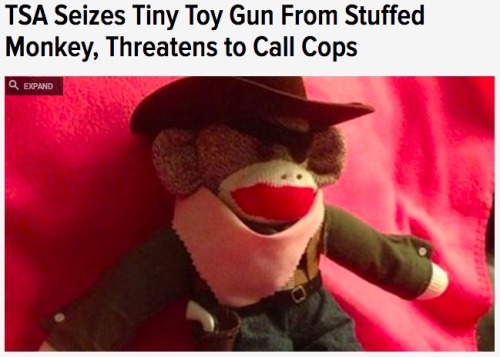 johanvandemerwe:  laliberty:   Administration, we can all rest a little bit easier tonight. Yesterday at approximately 17:00 hours, a one Mr. Rooster Monkburn was successfully disarmed when a TSA agent confiscated the monkey sock puppet’s two-inch,
