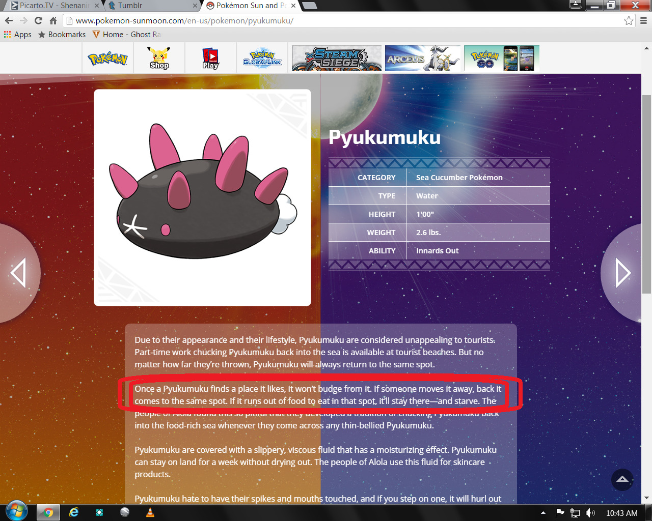 thanatoast250:       Pyukumuku is a lazy cucumber 