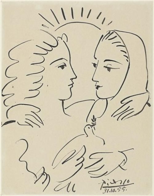 thepuppyclub: Femmes à la colombe, Pablo Picasso 1955 Encre de Chine sur papier 26,5 x 20,5 cm