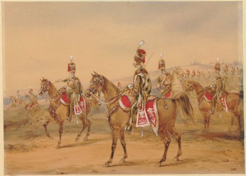 10th Prince of Wales Own Royal Hussars, watercolor by Henry Martens, 1840.