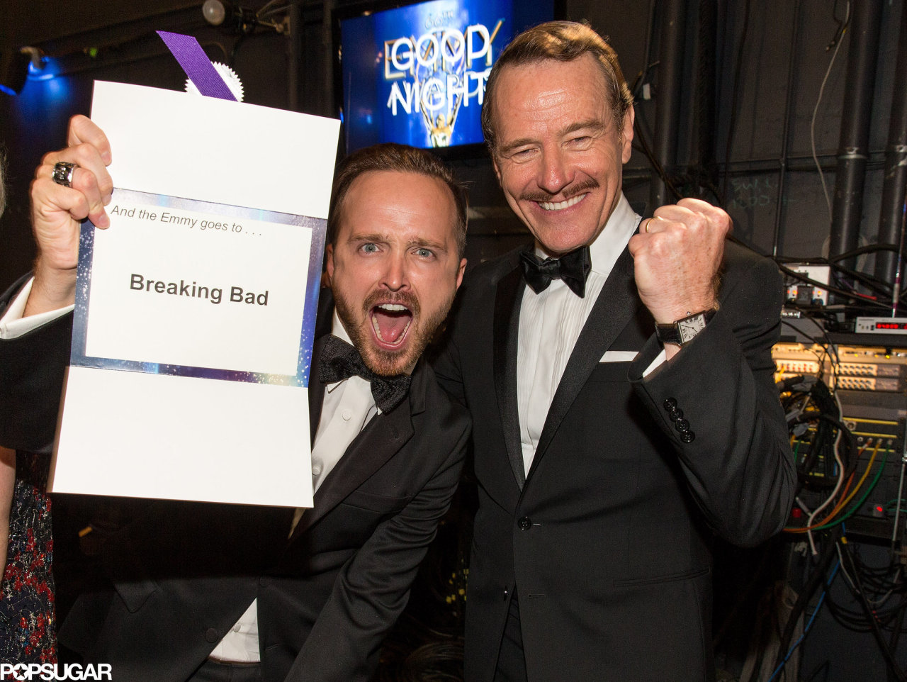 Aaron Paul and Bryan Cranston, at The 66th Primetime Emmy Awards, Aug 25, 2014.
(click the image for extremely high-res photo.)