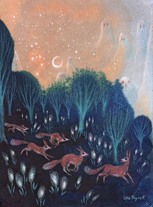 Ullakko aka Ulla Thynell (Finnish, b. 1982, Vantaa, Finland) - 1: Night of the Foxes, 2018, Ink with