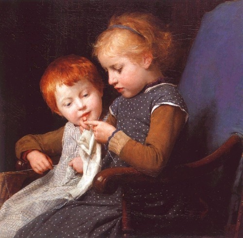 lunasong365: Albert Anker (1831 - 1910, Swiss), featuring knitting socks or sleeves