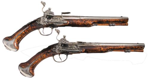 ghost-of-gold:Outstanding Matched Pair of Ornate Italian or Brescian Miquelet Pistols -A) Elaborate 