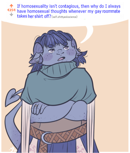 transfjord:fuzzy-face:Oh, Jester[ID: a drawjng of Jester, a chubby blue tiefling in a green cloak an