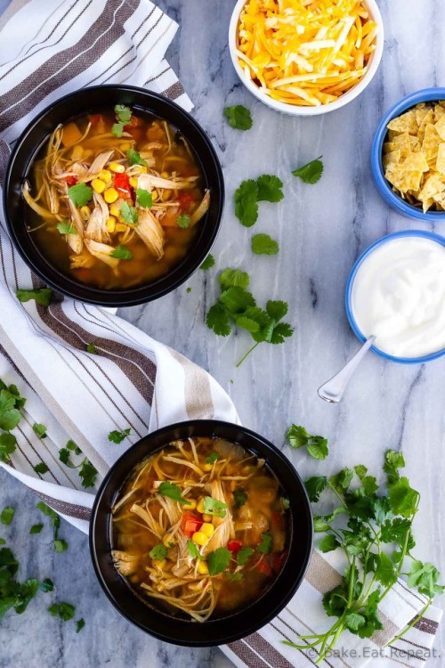 This Instant Pot chicken taco soup is easy to make & everyone loves it - throw everything in the