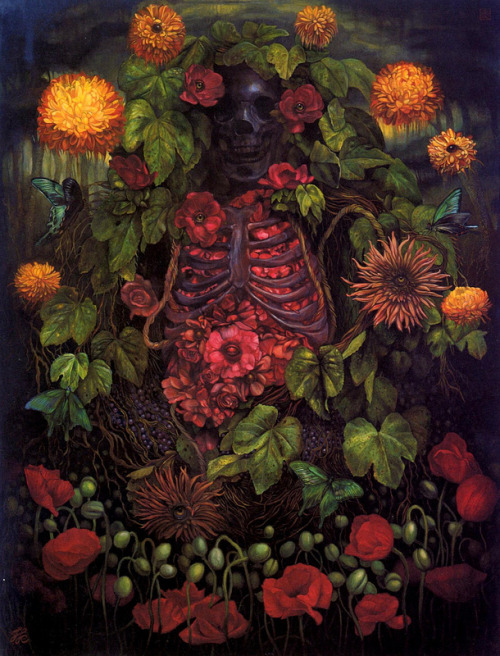 pixography:  Toru Kamei ~ “Floral Vanitas”Japanese artist Toru Kamei  creates sensual, dreamlike paintings that reference nature and  mythology. While some of his pieces delve into the enchanted worlds of  serpentine gods and mermen, other works