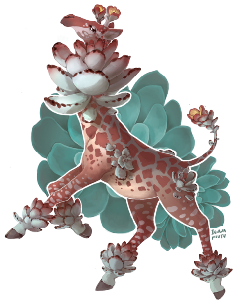 iguanamouth: a tattoo commission for banillaveens, of a kalanchoe tomantosa giraffe ! the promp