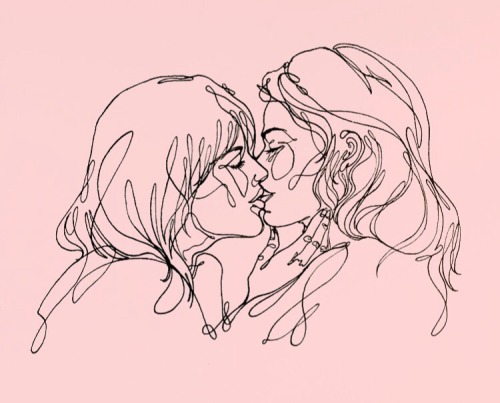 con-ti:Commissioned by @shvrkworld, my single-line drawing of a kiss redone with two girls.
