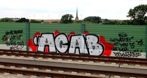 ACAB piece in Weimar, Germany, in solidarity with 3 anarchists who were arrested in Hamburg on July 