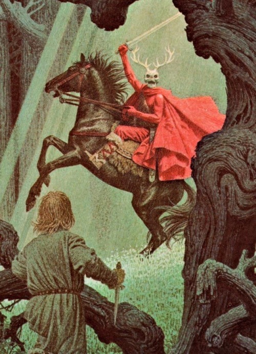 tollers-and-jack:talesfromweirdland:More Horned King. This is the cover art for The Book of Three, b