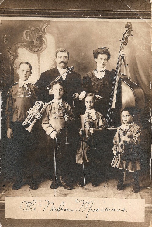 The Nadeau Musicians (c. 1890). Family includes father (viola), wife (double bass), oldest boy (corn