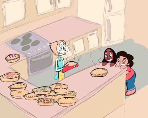 jasminefayeart:  Late and rushed, but Happy Pi Day I hate drawing backgrounds and these three characters I find hardest to draw…. Why did I even draw this???But I do have inspiration for a pearlmethyst sketch - might draw that later 
