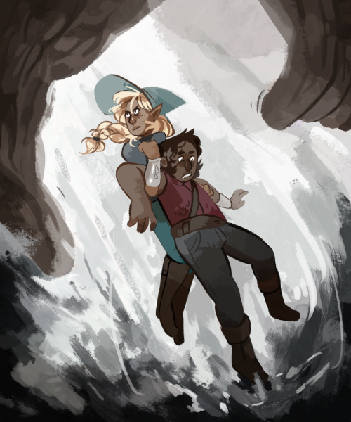 margarethours:Taako rushes in [image description: a drawing of Taako and Magnus, floating in midair.