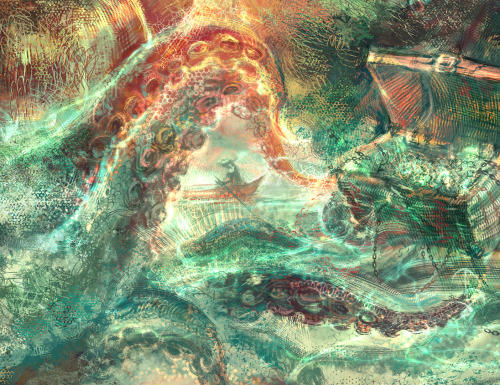 zlatokryletz:Detail from a pirate story of krakens and treasure hunters 