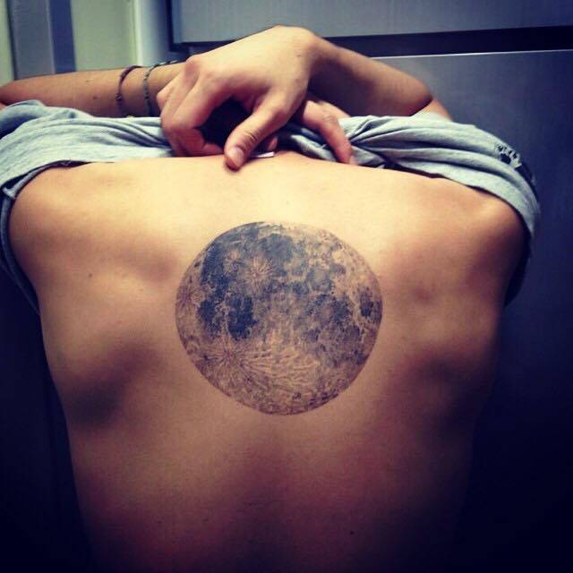 Upper back tattoo of a realistic moon. Tattoo... - Official Tumblr page for  Tattoofilter for Men and Women
