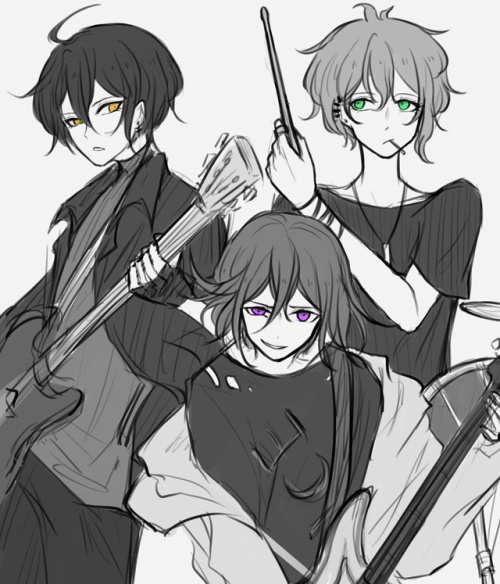 possiblyintheplacetobe: Band AU.Ouma plays the bass guitar, Saihara plays the electric guitar (thoug