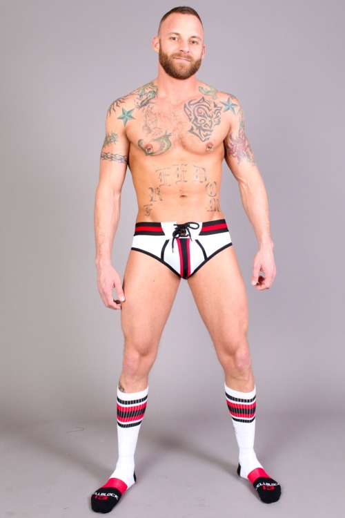 collegejocksuk:  Our best Selling Renegade Lace Up Jock Brief worn by Derek Parker for Cellblock13 . Choice of colours and matching socks from our eBay store . See link http://stores.ebay.co.uk/college-jocks  @DerekParkerXXX