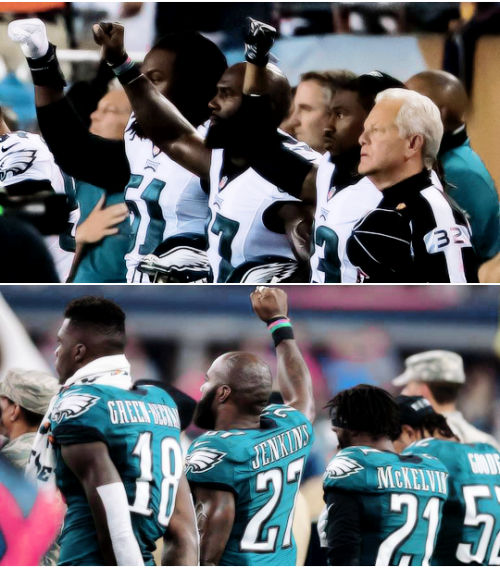 thelovelybones124: striveforgreatnessss: Players across NFL kneel or rais their fists during the pla