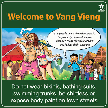 heartoflaos:  Lao Advice for Falangs #2 Hey, we know you backpackers love to trek around Southeast Asia (especially Laos), on an adventure! And even more when you stumble upon the sleepy (well, used to be-) town of Vang Vieng, once a place famous for