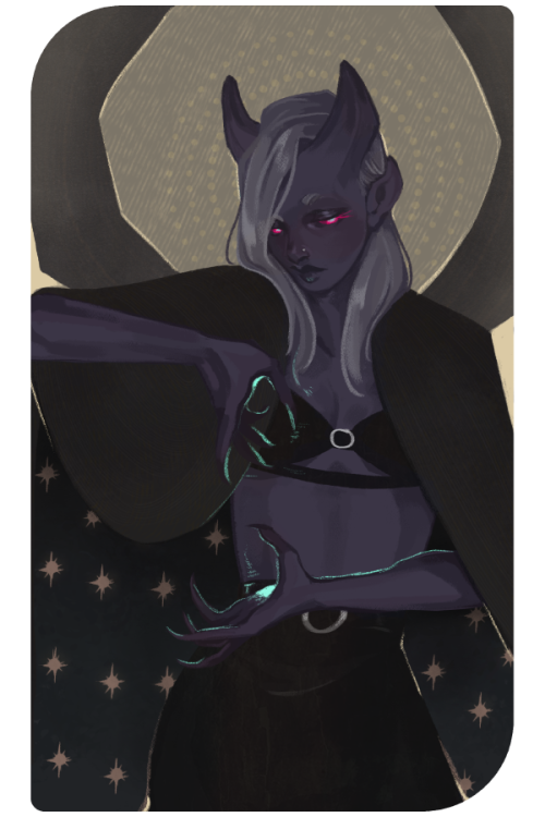 A card of my tiefling Mica Riven