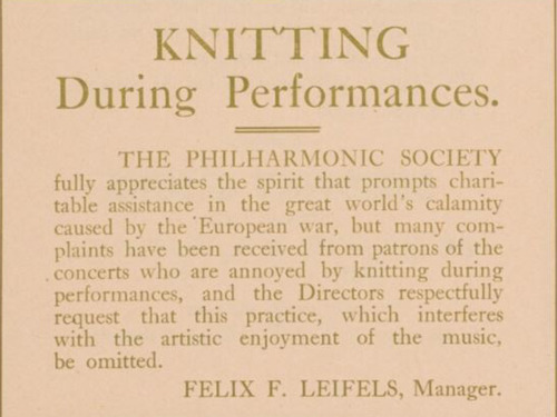 nyphil: “Please Silence Your Needles” (From a Feb. 11, 1915 concert program; check it ou