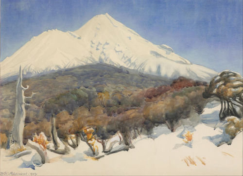 the-paintrist:Dolla Richmond - Mount Egmont - 1929Mount Taranaki, or Mount Egmont, is an active but 