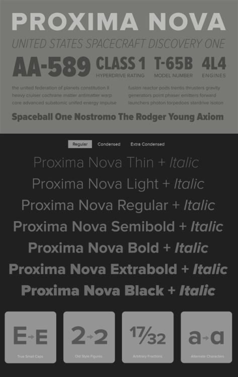 Proxima Nova Famous typeface designer Mark Simonson has created the Proxima Nova font family as a gap between sans fonts like Futura and Akzidenz Grotesk.
Buy the complete Proxima Nova font family on MyFonts.com
More about the Proxima Nova font...