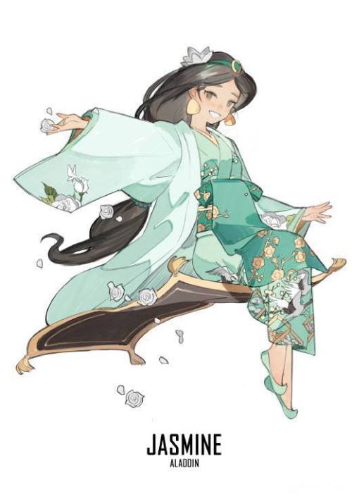 lolita-wardrobe: When #Disney #Princesses Wear #Kimonos #WaLolita (Credits & Artist: @starshadow