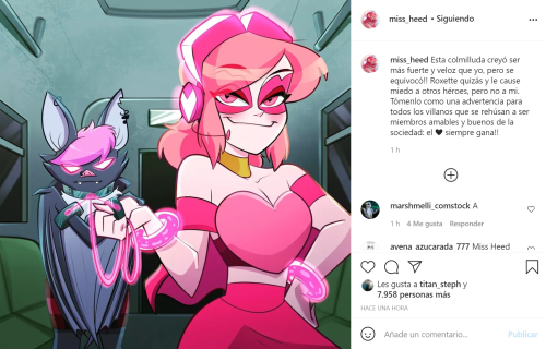 nightfurmoon:  New post from Miss Heed’s instagram!Translation: This fanged creature thought she was stronger and faster than me, but she was wrong!! Roxette may cause fear to other heroes, but not to me. Take this as a warning to all the villains