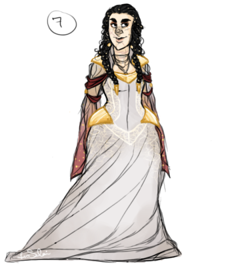 artsydapperdactyl:  more Dís outfits - i figured since it seems the colors of the line of Durin are cooler tones, blues and blacks and grays that i would play with the idea of Dís’s husband’s family colors are warmer, reds and golds and browns.
