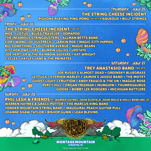 Peach Daily Lineup has ARRIVED! Come celebrate with us on July 26th at Montage Mountain. A very limited number of single Day Passes go on sale this Friday at PeachMusicFestival.com