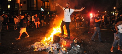 postracialcomments:   San Francisco upheld two baseball traditions Wednesday night: Winning the World Series in even-numbered years, and setting the city on fire in celebration. Spread across the city, but overwhelmingly present in the Mission District,