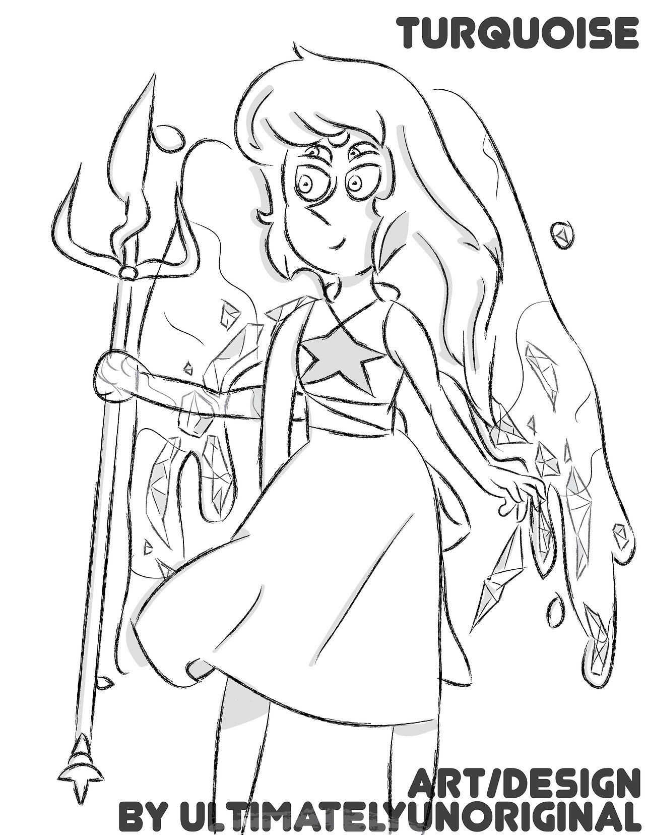 This drawing of my OC Turquoise (fusion of Pearl And Lapis) has prolly gotta be the
