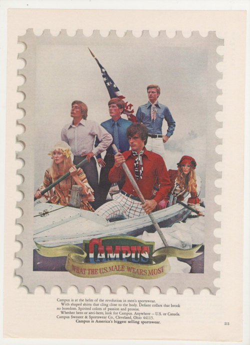 1970 Campus Sportswear Advertisement Boat Red White Blue Mens Fashion 70s Stars and Stripes Flag Sta