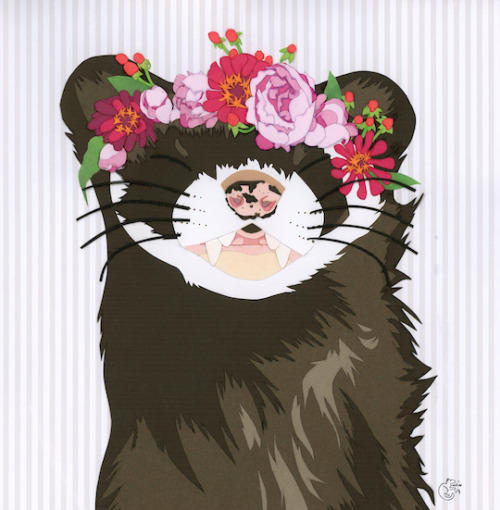 nannahdrawsferrets:finally finished! portrait of my ferret, Misio, in a flower crown. :’) adde