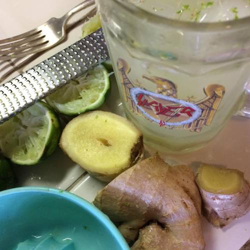 Hangover elixir: ginger, lime zest and lime juice over ice &hellip; let&rsquo;s do this! #drinklife