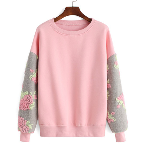 Round Neck Contrast Sleeve Crochet Sweatshirt ❤ liked on Polyvore (see more pink sweatshirts)