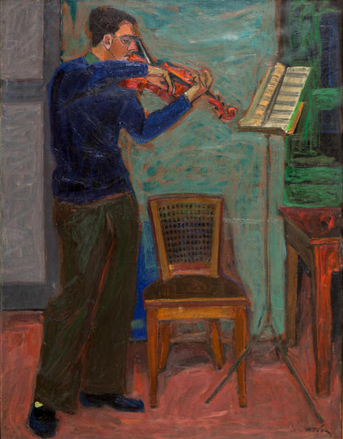 The violin player  -   Tetsis Panagiotis , 1953-56.Greek, 1925-2016oil on canvas, 115 x 89 cm.