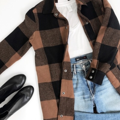 For the great outdoors or just restaurants with great outdoor patios 🤷🏼‍♀️ The Eldridge buffalo plaid oversized coat has a snap front closure and snaps at the cuffs.