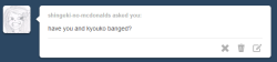 asktheherofjustice:  Yes! Kyouko and I have banged multiple times in different locations! 