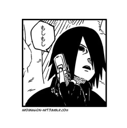 arounagein-art:  うちはサスケ-Hello…?[I saw a post by yellorillis mention they want to see Sasuke answering his phone with ‘Moshi moshi’ and it made me smile so I thought I would draw a little panel. I am sorry it is so messy! And I do not