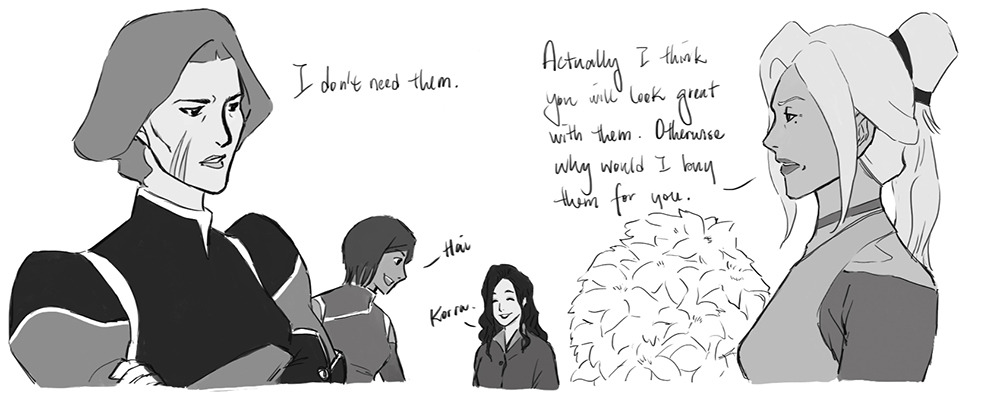 2dshepard:  kyalin x korrasami on a double date requested by the-queer-is-hereIt