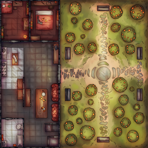 leidensygdom: Hi, I drew another battlemap! This time it’s a cozy home for one of the player charact