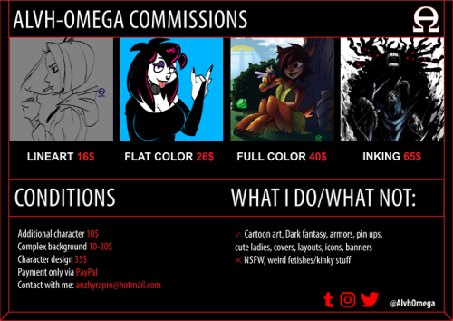 alvh-omega:  Commission sheet 2019  If you’re interested, just send me a DM or e-mail, I’ll reply yo