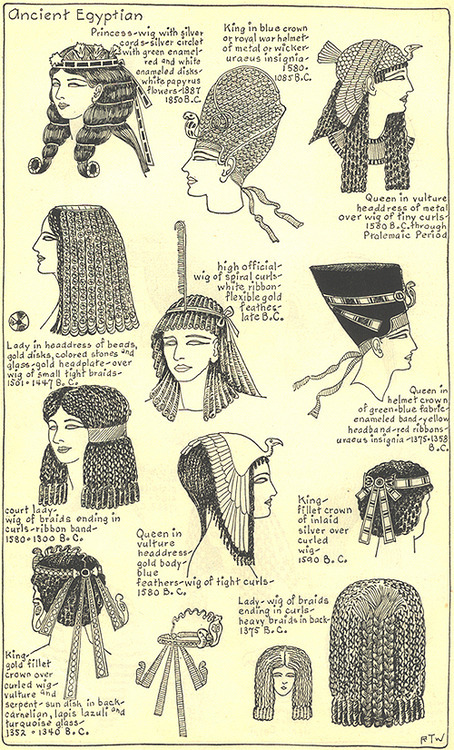 sartorialadventure:  Hair and headdresses from ancient Egypt