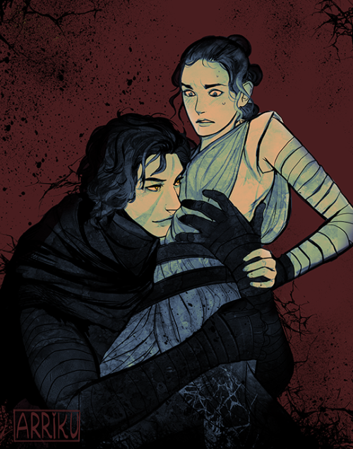 solarfugue:Long overdue present for @niimajunkdealer and @cheesytriangle! Ft. some dark reylo art be